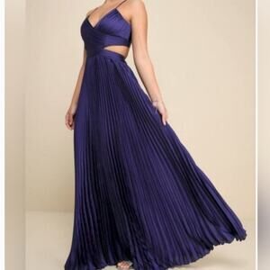 Lulus Got The Glam Purple Pleated Cut Out Maxi Gown Dress